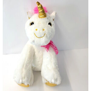 Hug & Luv White Unicorn Plush Stuffed Animal Medium Gold Horn Pink Mane Toy